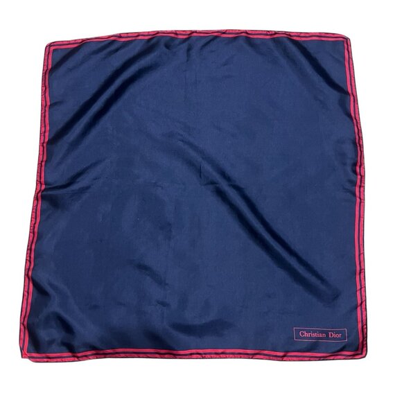 Vintage Christian Dior Blue And Red Lines Square Silk Scarf Made In Portugal - Picture 1 of 5